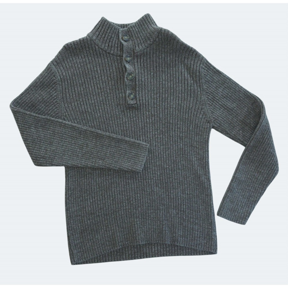 Eastside Westside Gorpcore Ribbed Mock Neck Henley Sweater XL Cotton Grey